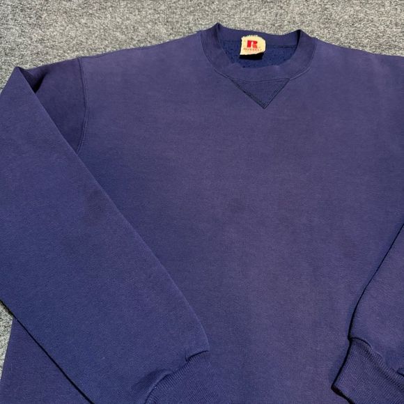 Vintage 70s Russell Athletic Blank Crewneck Sweatshirt Navy Blue USA - Picture 6 of 7